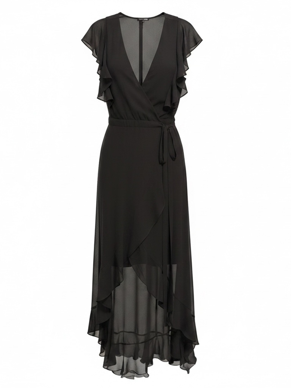 Fashion Nova Black Ruffle Wrap High-Low Maxi Dress